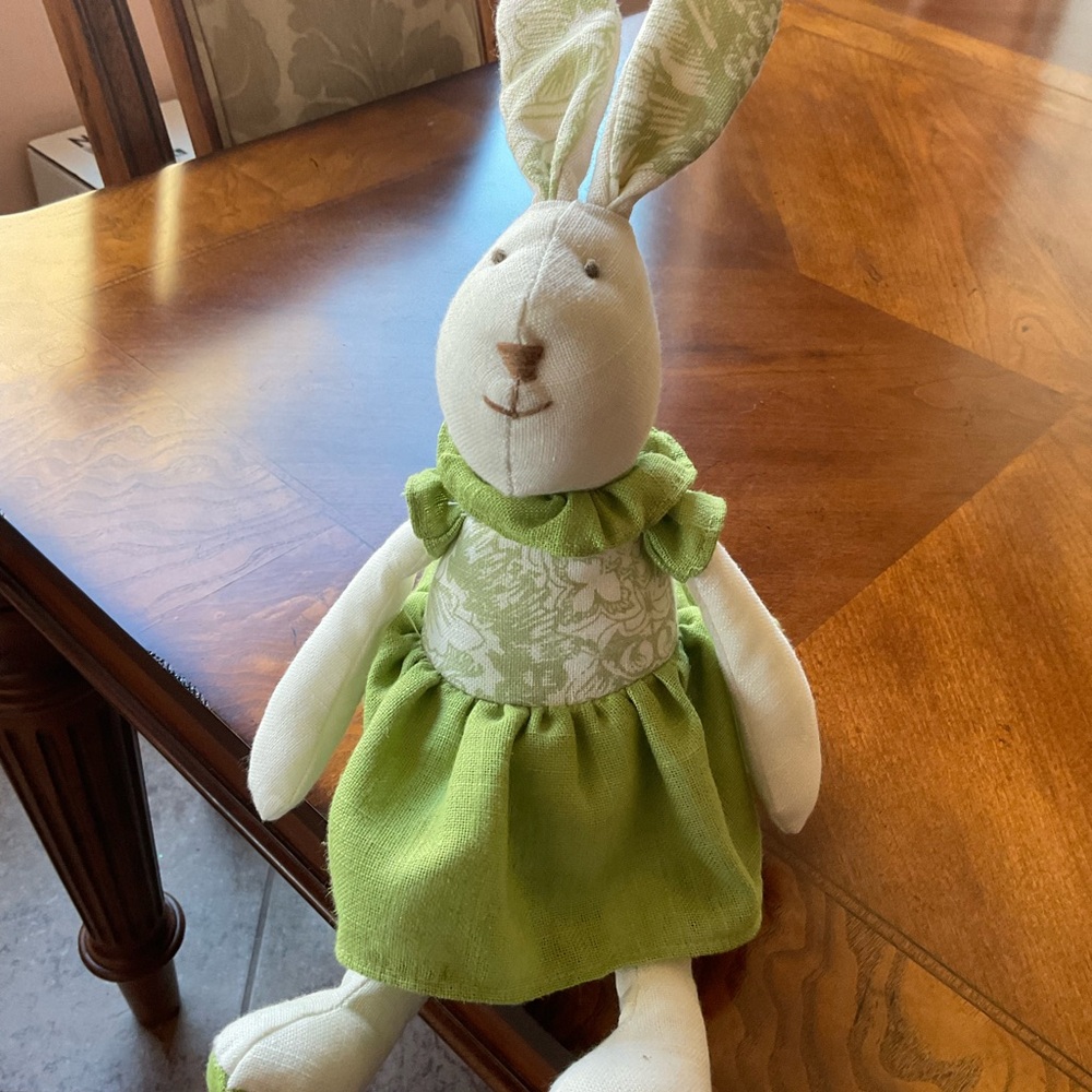 Bunny Rabbit In Dress, Home Decor, Sitting, green & white dress, ADORABLE - Picture 2 of 5
